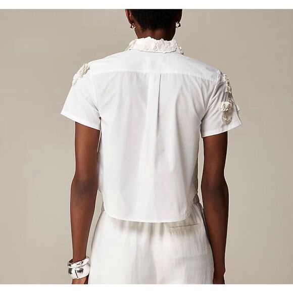 J.CREW Collection Top Women 4 Floral Appliques Button Up NEW Cropped White CC241 - Picture 3 of 16